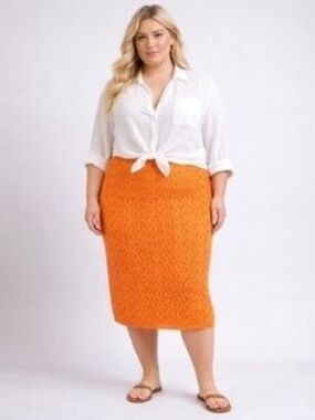 ADDITION ELLE Plus Size Crochet Midi Skirt Women Orange Size 4X Stretch Colorful